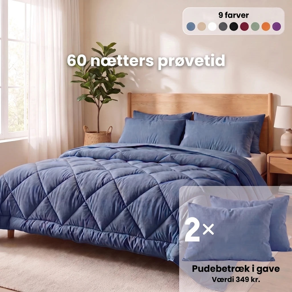 SoveLet dyne – 9 farver, 60 nætters prøvetid, 2 pudebetræk i gave